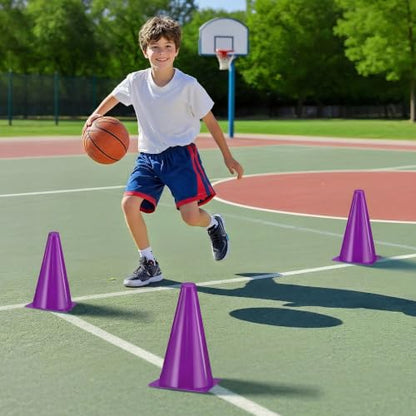 24pcs Cones 9 Inch Soccer Cones and Plastic Traffic Cones, Durable Cones for Sports Training, Ideal for Soccer, Basketball, Football, Skating, and Agility Drills Practice - color: purple