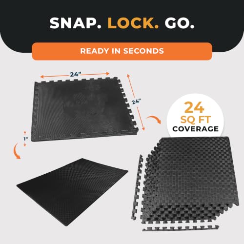 BalanceFrom Puzzle Exercise Mat 1-inch Thick, EVA Interlocking Foam Floor - color: Black, style: One Inch Thick, 24 Square Feet