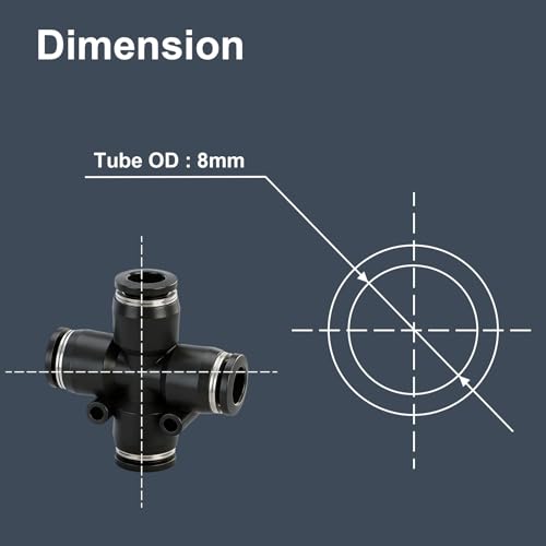 Baomain 8mm Tube OD 4-Way Cross Push to Connect Fittings - Quick Connect Air Line Fittings Connectors for 8mm Outer Diameter Pneumatic Tubing and Air Hose (2-Pack)