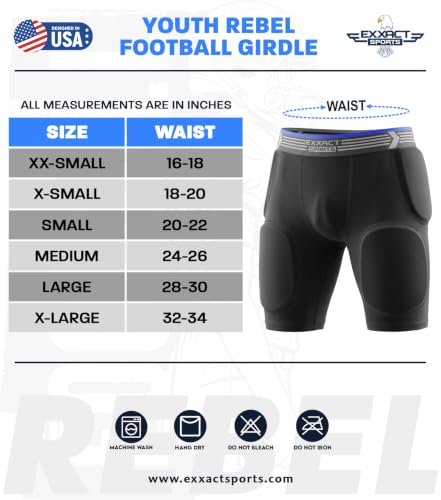 Exxact Sports Rebel 5-Pad Youth Football Girdle with Cup Pocket - color: Black, size: Youth Medium