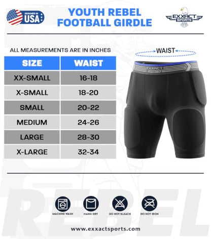 Exxact Sports Rebel 5-Pad Youth Football Girdle with Cup Pocket - color: Black, size: Youth Medium