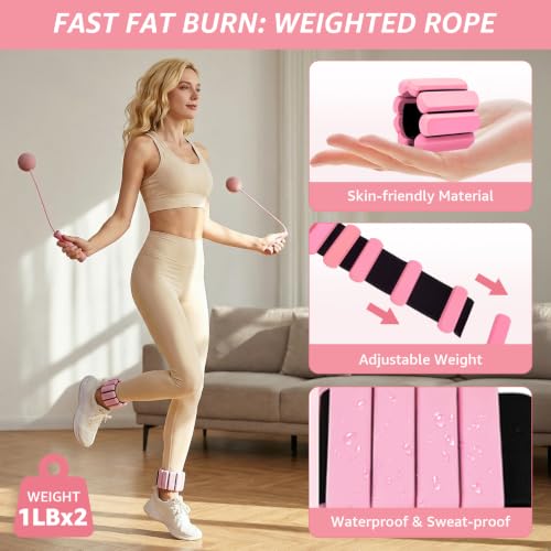 Pink 20-Piece Home Pilates Set with Ring, Ball, Rope, Bands,Weights, Slider