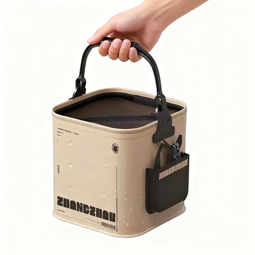 Foldable Fishing Bucket, 14L Foldable Fish Bait Bucket Portable Minnow Bucket Water Containers with Mesh Lid, Handle and Rope for Outdoor Camping Hiking Fishing Car Washing