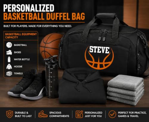 Personalized Basketball Duffel Bag with Shoe Compartment, Custom Basketball Bag with Name and Number, Basketball Travel Bag for Players, Team Sports Gear Bag - color: Pink, style: Basketball