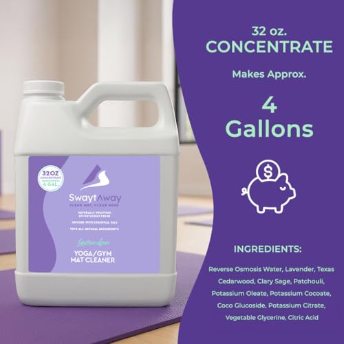 SwaytAway Fitness Mat Cleaner Concentrate Lavender, 32oz Makes 4 Gallons | No-Slip No-Residue Essential Oil Formula, USA Made Aromatherapy Yoga Mat Spray for Home & Studio, Natural Cleaning Solution - size: 32 oz - 1 Pack
