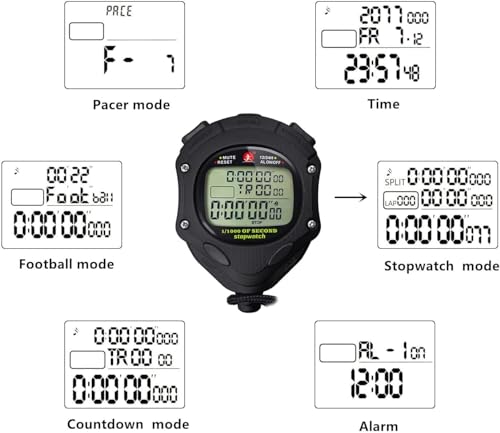 Stopwatch Timer, Digital Stop Watch with 0.01second & 0.001second Timing, Metal 10/100/400 Laps Memory, Rolilink Large dispaly Alarm Clock for Coach Sports Running Marathon - color: 100 Lap-backlight-black