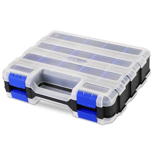 Small Parts Organizer | Storage Case Tools Box 34-Compartments Double Side Organizer Box with Removable Dividers for Small Hardware, Screws, Bolts, Nuts, Nails, Beads (Blue) - color: Blue