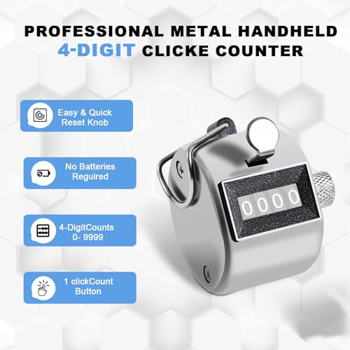 Metal Tally Counter Clicker Counter Handheld Pitch Counter, Manual Mechanical 4-Digit Number Click Counter, One Hand Counter Clicker Digital Counting for Coaching Knitting People Lap Fishing Golf&Row - color: 1PC