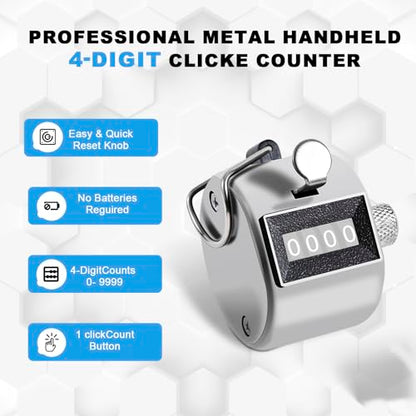 Metal Tally Counter Clicker Counter Handheld Pitch Counter, Manual Mechanical 4-Digit Number Click Counter, One Hand Counter Clicker Digital Counting for Coaching Knitting People Lap Fishing Golf&Row - color: 1PC