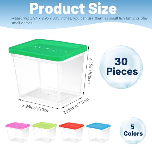 30 Pack Plastic Fish Bowl with Lids, 12 Oz Small Rectangle Gold Fish Tank, Fishbowl Candy Bowl, Tarantula Enclosure Snake Breeding Case, Mini Fish Box for Pets