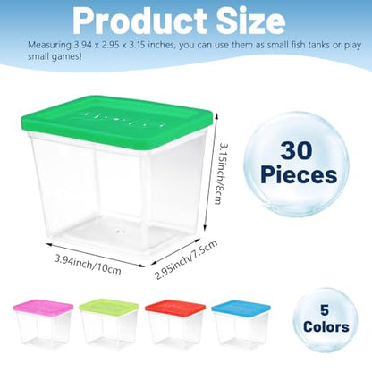 30 Pack Plastic Fish Bowl with Lids, 12 Oz Small Rectangle Gold Fish Tank, Fishbowl Candy Bowl, Tarantula Enclosure Snake Breeding Case, Mini Fish Box for Pets