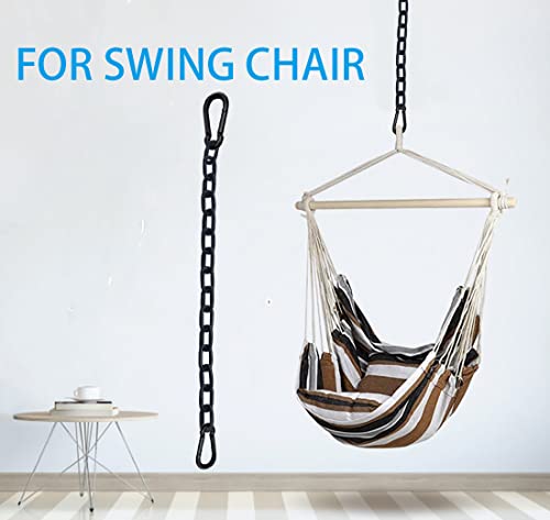 2Pcs 23 Inch Black Heavy Duty Hanging Chains with 4 Carabiners, Chair Hardware for Indoor Outdoor Playground Hanging Chair Hammock Punching Bags 800 LB Capacity (Black Metal Chain-23 Inch-2 Packs)