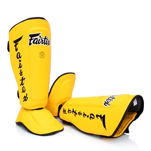 Fairtex SP7 Lightweight Shin Guards, Detachable Syntek Leather Shin Pads - color: Yellow, size: Medium
