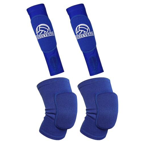 obmwang 2 Pieces Volleyball Accessories Including Volleyball Knee Pads and Volleyball Arm Sleeves with Protection Pads and Thumb Hole for Women Girls Teens Volleyball Training - color: Blue