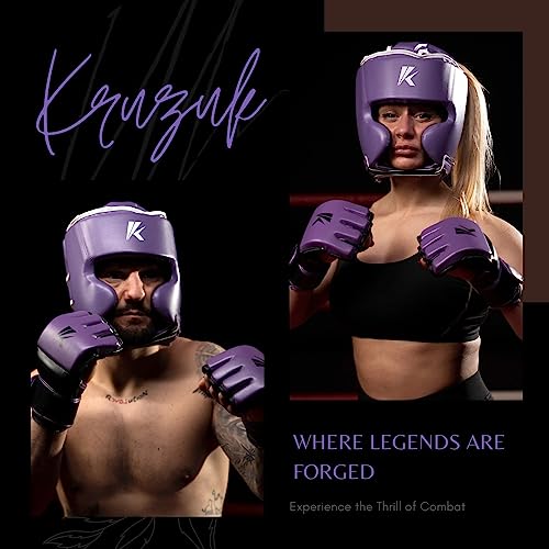 Kruzak Unisex Boxing Headgears - MMA Training, Adjustable Padded, Kara,Muay Thai Headgear, Kickboxing, Sparring, Martial Arts, Karate, Taekwondo MMA Body Equipment - color: Purple, size: Large-X-Large