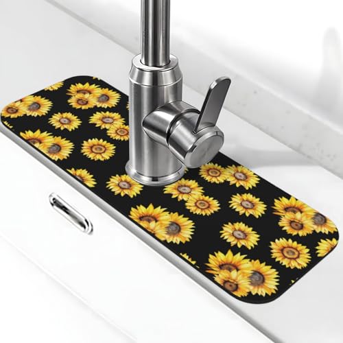 Faucet Draining Mat For Kitchen Sink, Sunflower Flower Black Diatom Mud Absorbent Drain Pad For Bathroom Kitchen Sink Splash Guard Drying Mat - color: Sunflower Flower Black