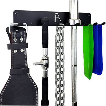 IRON AMERICAN USA Omega Gym Storage Rack 9 OR 11 Hook Heavy-Duty Gym Wall Organizer Gym Caddy Hanger - Gym Accessory Storage - Resistance Bands, Jump Ropes, Barbells, Lifting Belts, Cable Attachments - style: OMEGA GYM RACK (18 INCH / 9 PRONG)