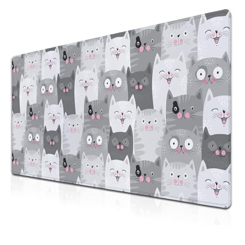 Keyboard Mouse Pad Funny Gray Cats, Large Mousepads Computer Desk Mat, XXL Gaming Mouse Pad Non-Slip Rubber Base Waterproof with Stitched Edges, 35.4 X 15.7 inch for Work/Game/Office/Home - color: Funny Grey Cats