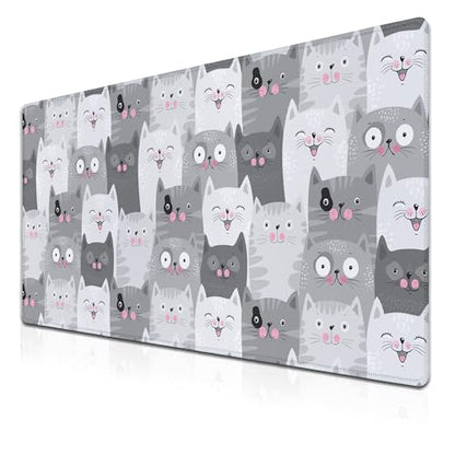 Keyboard Mouse Pad Funny Gray Cats, Large Mousepads Computer Desk Mat, XXL Gaming Mouse Pad Non-Slip Rubber Base Waterproof with Stitched Edges, 35.4 X 15.7 inch for Work/Game/Office/Home - color: Funny Grey Cats