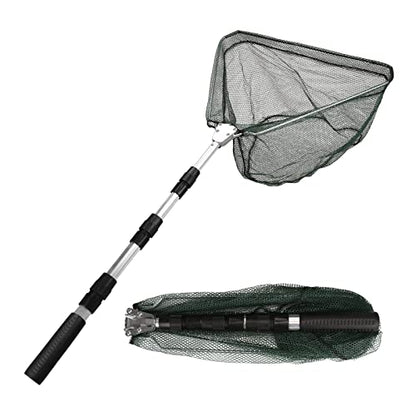 Yeahmart Fishing Landing Net with Telescopic Aluminum Handle Pole, Collapsible Nylon Mesh Minnow Fish Net for Saltwater & Freshwater, Portable Fishing Gear for Kids, Men, Women, Extends 21-75 Inches
