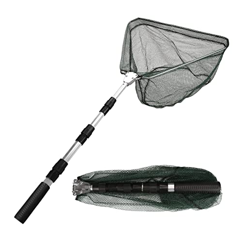 Yeahmart Fishing Landing Net with Telescopic Aluminum Handle Pole, Collapsible Nylon Mesh Minnow Fish Net for Saltwater & Freshwater, Portable Fishing Gear for Kids, Men, Women, Extends 21-75 Inches