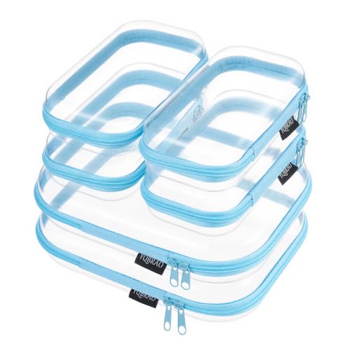 YQBRAO Clear Hard Shell Zipper Cases, 6 Travel Organizers, 2M 4S, Blue | Rigid clear shells in two practical sizes separate toiletries, skincare, cosmetics, chargers and frequently used accessories - color: Blue, size: 6 Pack (2M+4S)