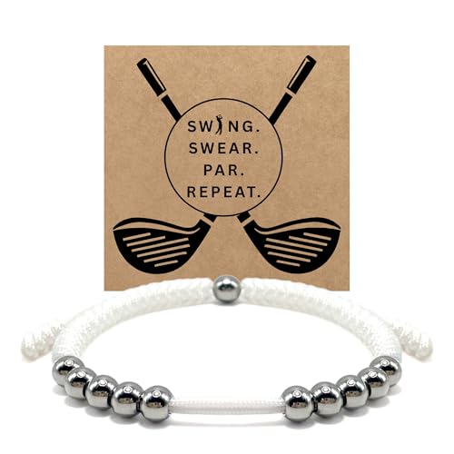 LAMIBEE Premium Golf Stainless Steel 10 Bead Score Counter Bracelet, Golf Stroke Count Bracelet, Resizable Easy Adjust Golf Round Scoring Tracker, Durable Stylish Golf Accessory - style: White
