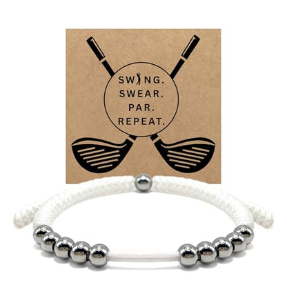 LAMIBEE Premium Golf Stainless Steel 10 Bead Score Counter Bracelet, Golf Stroke Count Bracelet, Resizable Easy Adjust Golf Round Scoring Tracker, Durable Stylish Golf Accessory - style: White