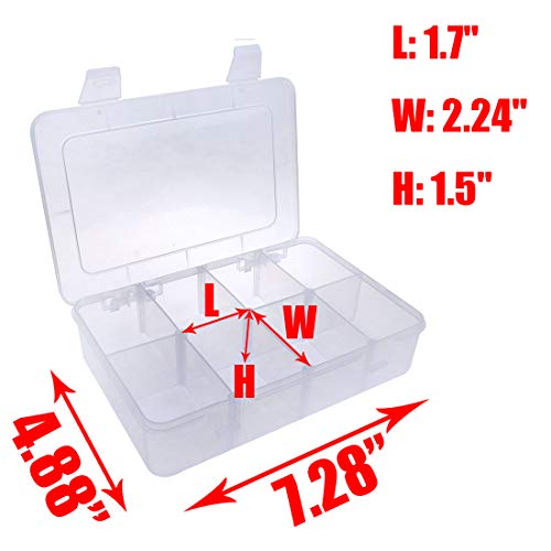 Xiaoyztan 8 Grids Clear Plastic Organizer with Adjustable Dividers, Jewelry Box Bead Storage Container for Small Parts, Fishing Tackle, DIY Crafts, and Earrings, Overall 7.3in x 4.9in - size: 7.9x4.9x1.65 in
