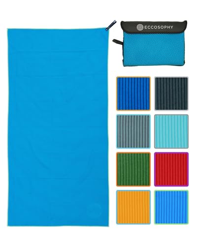 ECCOSOPHY Microfiber Beach Towel, Quick Dry Gym Towel, Sand Free, 71x35 - color: Azure, size: Large (71"x35")