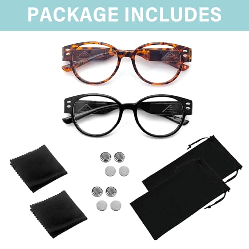 Bright LED Readers with Light Magnifying Glasses Blue Light Blocking Eyeglasses for Women Men Nighttime LED Reading Glasses+200