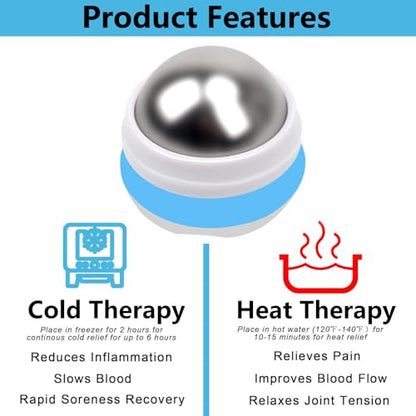 Cold Massage Roller Ball, Stainless Steel Massage Ball for Cold & Heat Therapy Relief, Ice Ball Roller for Muscles Deep Tissue, Free Rolling Removable Gel Ball for Pain Relief - color: White