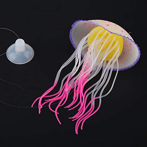 Pssopp Floating Silicone Glowing Artificial Red Jellyfish, Aquarium Decoration Simulation Ornament with Suction Cup for Fish Bowl (Lemon Yellow) (Red (1.0mm Thickness))