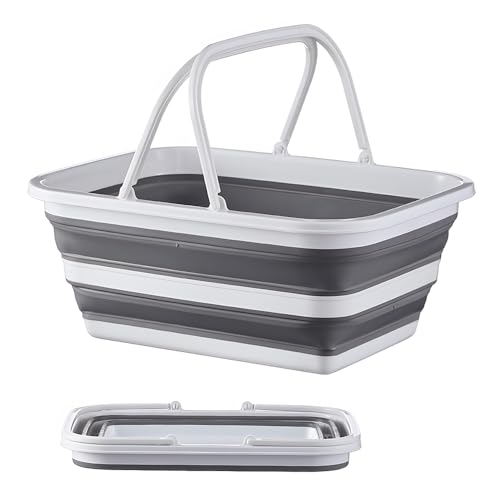 Monozuki Collapsible Sink 4.8Gal/18.1L, Heavy Duty Foldable Basin with Handles for Camping, Car Wash, Kitchen – Also Use as Storage Basket for Home, Garage, RV(Grey) - color: Grey(4.8 Gal/18.1l)