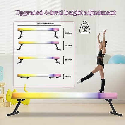 EL&IT·Wings 8FT Gymnastic Balance Beam for Kids, Adjustable Balance Beam with Leg, High and Low Level Floor Beam, Gymnastics Equipment for Home and Gym Center, Aubergine