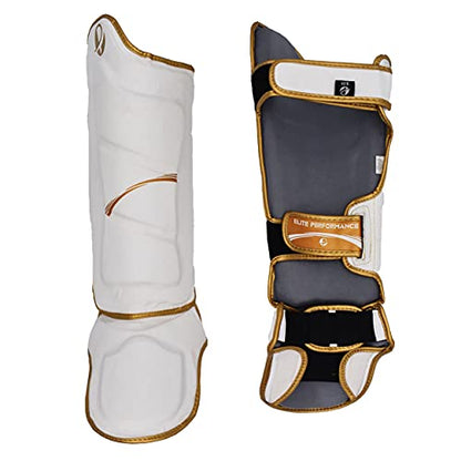 Ultimate - Elite Shin Instep White Gold - Boxing MMA Muay Thai Training Protection - size: Large-X-Large