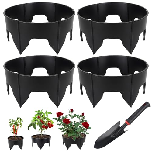 24PCS Planting Grow Rings with Shovel, Diameter Range 8.3-15.7in Adjustable Round Plant Support Garden Circle Ring for Watering Planting Edging Border Ring for Vegetables (24, Black)