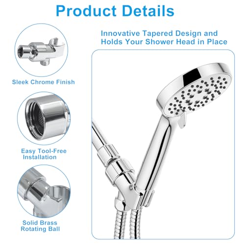 1 Pack Handheld Shower Head Holder,Shower Wand Holder,Solid Brass Shower Rod Mount with 360 Degree Swivel Pivot Ball,Compatible with Most Standard Shower Arms & Hoses for Bathroom