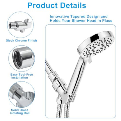 1 Pack Handheld Shower Head Holder,Shower Wand Holder,Solid Brass Shower Rod Mount with 360 Degree Swivel Pivot Ball,Compatible with Most Standard Shower Arms & Hoses for Bathroom