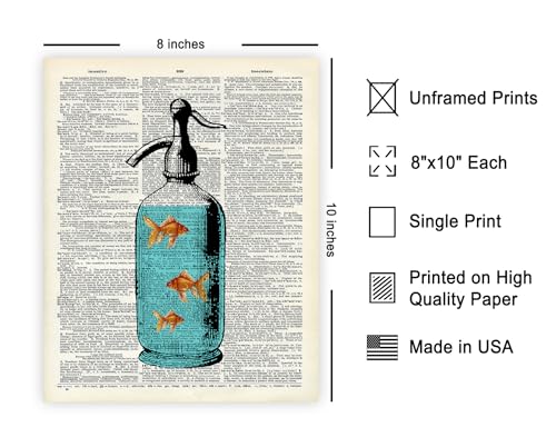 Poster Master Goldfish Bowl Print - Dictionary Poster - Fish & Aquarium Art - Gift for Men, Women & Animal Lover - Minimal Decor for Living Room, Bathroom or Office - 8x10 UNFRAMED Wall Art