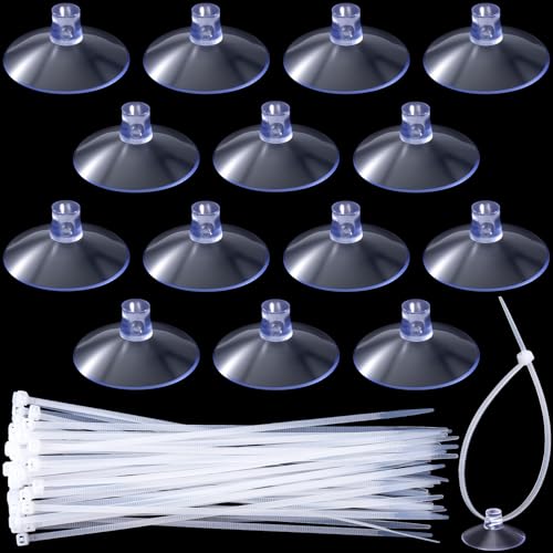 15 Pcs 3cm Aquarium Suction Cups with 30pcs Zip Ties, Suction Cup for Fish Tank Plants Binding Moss Shrimp Nest Landscape Fixation, Utility Sucker Pad Without Hooks for Kitchen Hanging - color: Clear (Set of 45), size: 1.18 inch
