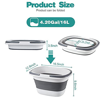 4.2 Gal(16L) Large Collapsible Plastic Bucket with Handle for House Cleaning, Space Saving Outdoor Multiuse Foldable Water Pail/Sink for Camping,Fishing,Ice(Grey)