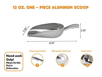 Cast Aluminum Utility Scoop - 12 oz. - Round Bottom, ice scoop For Multi-Purpose Use, With Finger Groove Handle (Hand Wash Only) (12 oz.) - size: 12 oz