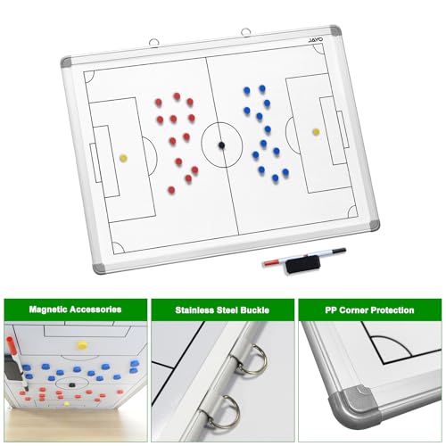 JAYO Soccer Coaches Tactical Board, 35" x 24" Portable Double-Sided Magnetic Football Coaching Board Kit with Magnets, Marker Pen, Deluxe Waterproof Carrying Bag