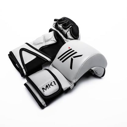 Dual Strap MMA Training & Sparring Gloves | Leather Hybrid Grappling/Striking Gloves | Comfortable, Lightweight, Protective | MMA, Muay Thai, Boxing, Bare Knuckle Training - color: Light Grey
