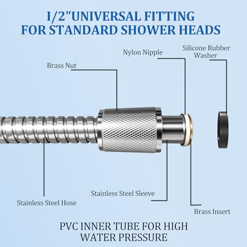FEELSO 71 Inches Stainless Steel Shower Hose, Extra Long Replacement Hose for Handheld Shower Head with Brass Insert and Nut, Flexible and Durable Shower Hose Extension for RV and Bathroom - color: Silver