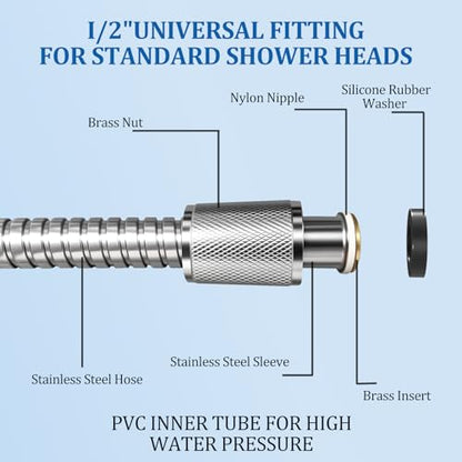 FEELSO 71 Inches Stainless Steel Shower Hose, Extra Long Replacement Hose for Handheld Shower Head with Brass Insert and Nut, Flexible and Durable Shower Hose Extension for RV and Bathroom - color: Silver