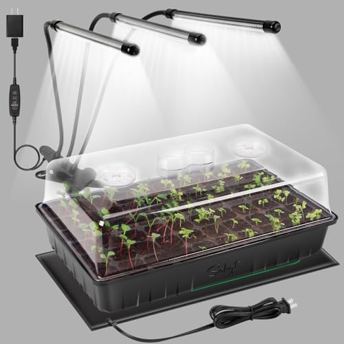 SOLIGT 60 Cell Seed Starter Kit with Grow Light and Heat Mat, Seed Starter Tray with Higher 4.3” Humidity Dome, Flexible Light Positioning for Seed Starting & Seedling Growth - size: 1 SET