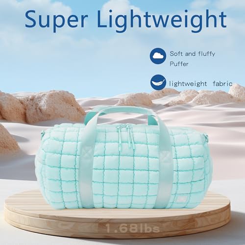Quilted Gym Bag for Women,Duffle Bag for Travel with Wet Pocket,Carry on Weekender Bags for Women,Travel Bag with Shoe Compartment (Ice blue) - color: Ice blue