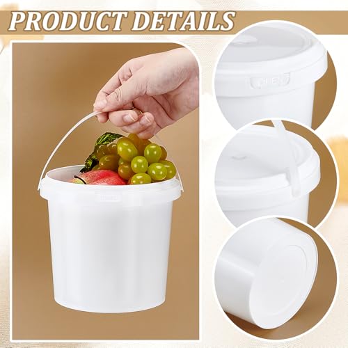 12 Pcs White Plastic Bucket with Lid and Handle, Food Grade Buckets with Lids, Ice Cream Containers Food Safe Bucket for Multipurpose Storage Paint Water Art Crafts Projects (1.26 Quart)